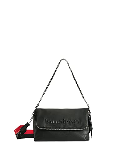 Desigual 22SAXPAF - Borsa a tracolla con logo a metà, Nero , 25x13x13