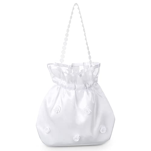 Borsa da Sposa in Raso Bianco Pochette con Fiori per Matrimonio...