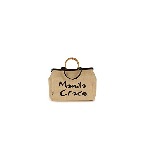 MANILA GRACE Borsa Shopping in Paglia Naturale Nero