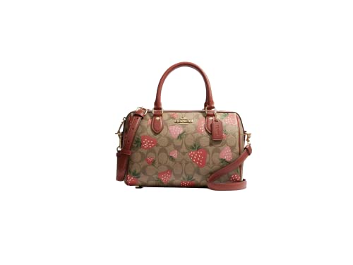Coach Rowan - Borsa a tracolla in tela firmata, Cachi/Fragola