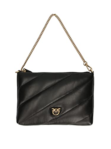 Pinko Flat Pouch Sheep Nappa, Borsa Donna, Z99Q_Nero-Antique Gold, U