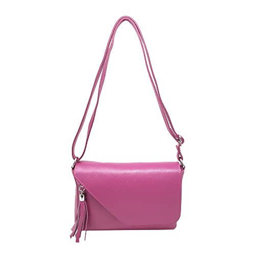 Tracollina Borsa Donna in Pelle Italiana Borsetta a Spalla (Fucsia)