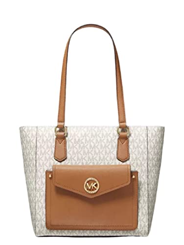MICHAEL KORS Signature Joey Medium Pocket Tote Vanilla Acorn Gold