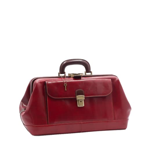 D&D - Borsa Medico Bassa Bicolore - Made in Italy (Rosso-Marrone)