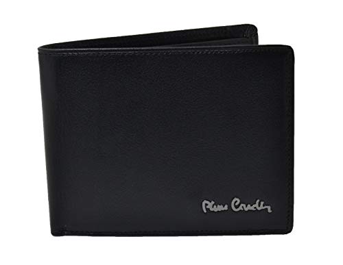 Pierre Cardin Portafoglio uomo nero in pelle con portamonete e patta...