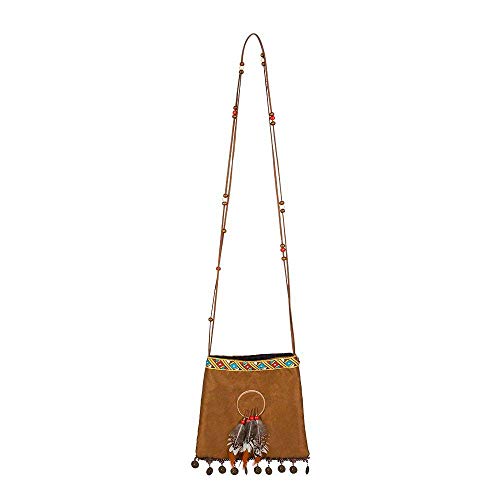 Boland 44144 - Borsetta indiana, dimensioni circa 21 cm, borsa a tracolla, squaw, marrone, carnevale, halloween, festa a tema, travestimento