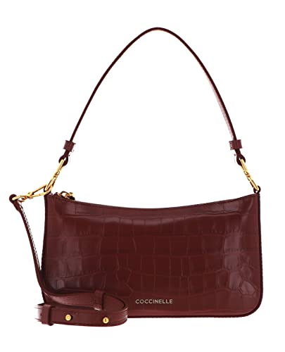 Coccinelle Bonheur Croco Shiny Soft Borsa a spalla marrone rosso