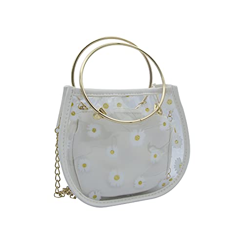 Mask.ok Borsa borsetta tonda da donna con margherite in simil pelle e...