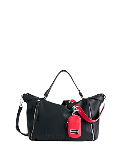 Desigual BOLS_Half Logo Libia, Borsa a Mano. Donna, Nero, Taglia Unica