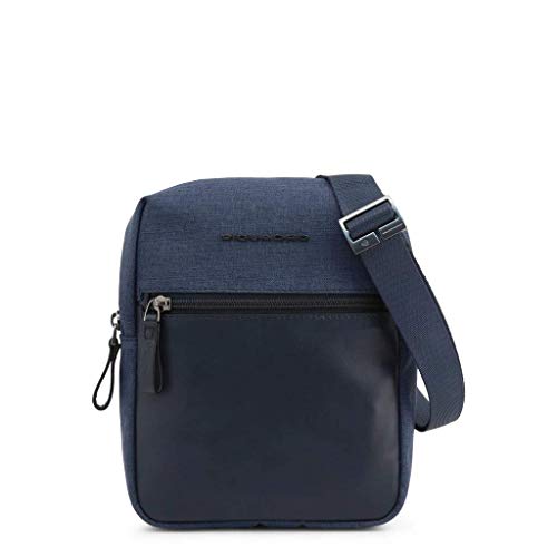 Borsello piccolo in pelle e tessuto blu