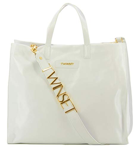 TWIN SET Borsa shopper in pelle con logo (BIANCO)