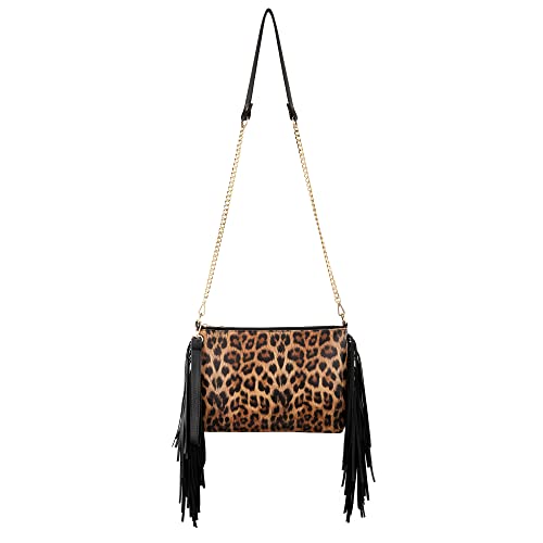 CHIC DIARY Borsa a tracolla con frange a nappa, pochette leopardate,...