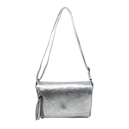 Tracollina Borsa Donna in Pelle Italiana Borsetta a Spalla - Argento