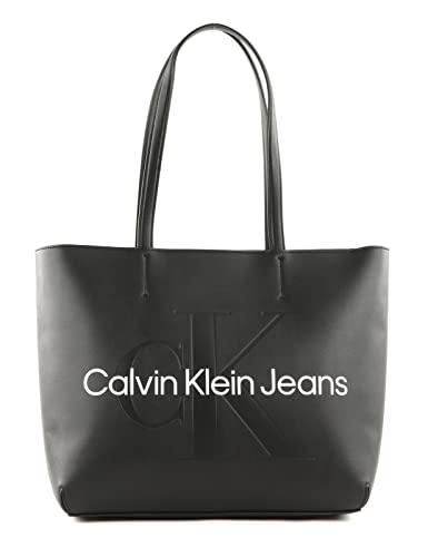 Calvin Klein Jeans Borsa Tote Bag Donna con Zip, Nera (Ck Black), Nero...