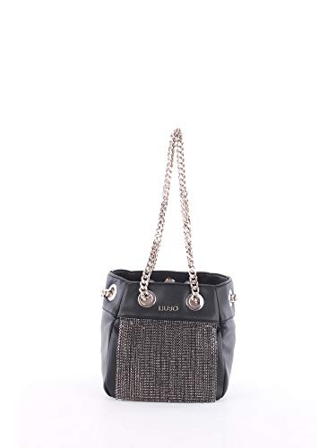 Borsa Liu-jo a secchiello S drawstring ecopelle nero con strass...