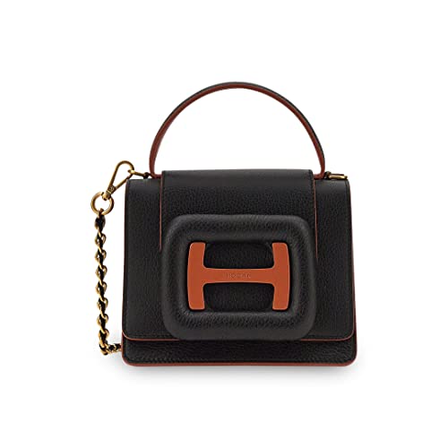 Mini borsa a tracolla H-bag in pelle nero con logo a contrasto
