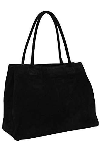 AMBRA Moda Borsa da donna, Borsa in pelle scamosciata WL810 (Nero)