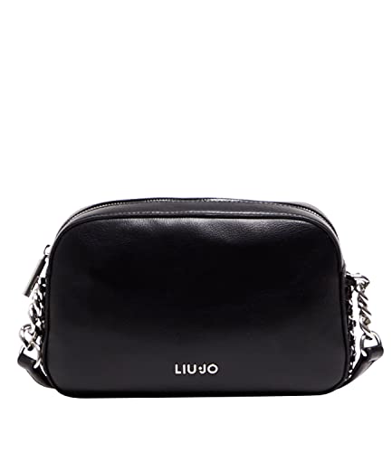 LIU JO Borsa a tracolla nera in PU, Motivo, intrecciato con catena,...