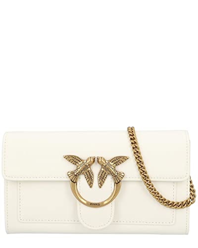 Pinko, LOVE ONE WALLET C VITELLO Donna, Z14Q_BIANCO SETA-ANTIQUE GOLD,...