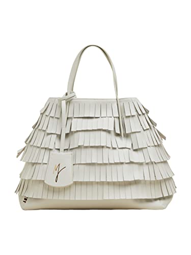 MANILA GRACE Borsa a Mano Tote Medium da Donna Bianca con frange....