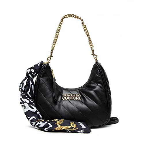 VERSACE Borsa Nera Trapuntata a spalla con tracolla regolabile,...