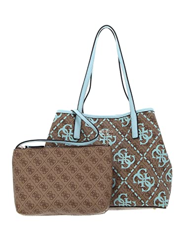 Guess Vikky Tote, Borsa Donna, Latte Logo/Ice Blue, Unica