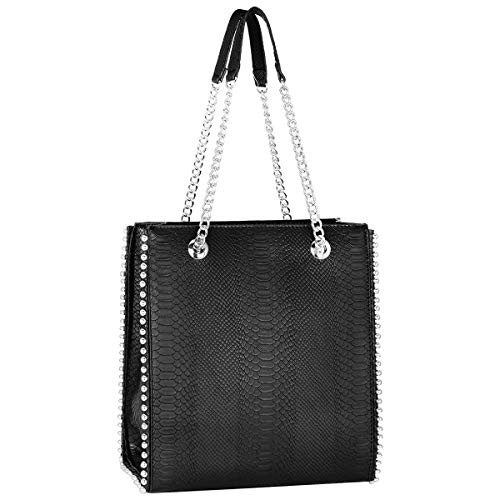CRAZYCHIC - Borsa a Mano Borchie Rivetti Donna - Borsa Spalla Catena -...