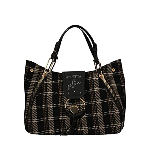 Le Pandorine Borsa Donna Shopping Grande Vicky Sclera Tartan Black