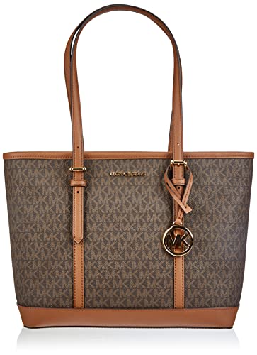 Michael Kors Jet Set Small Zip Top Shoulder Tote Handbag Brown...