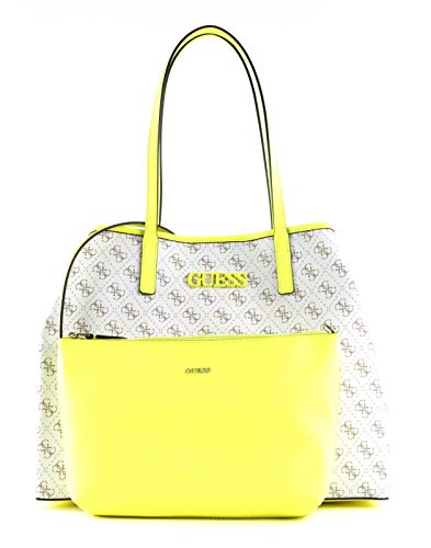Guess Vikky Large Tote White/Neon Yellow