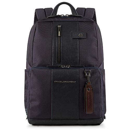 Piquadro CA3214BR/BLU zaino Pelle, Poliestere Nero/Blu