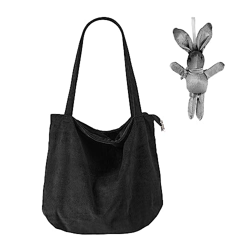 TAFACE 1 Borsa Di Velluto A Coste Nera, Con 1 Fascino Di Coniglio,...