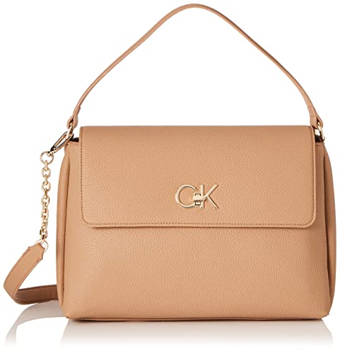 Calvin Klein Borsa Donna Re-Lock Tote Flap con Zip, Beige (Safari...