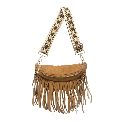 Zylione Borsa a tracolla con frange in pelle scamosciata, borsa a...
