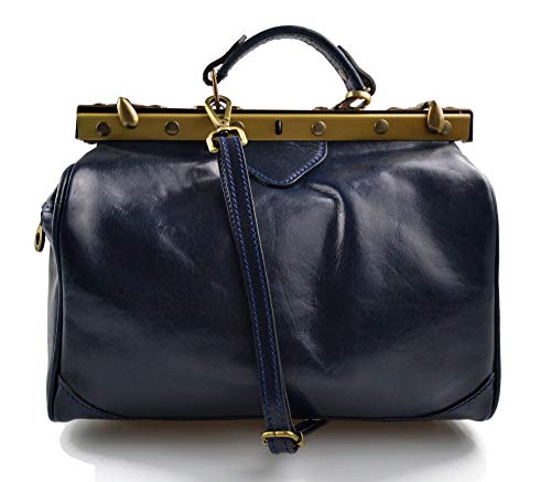 Doctor bag blu scuro borsa donna doctor bag vera pelle borsa medico...