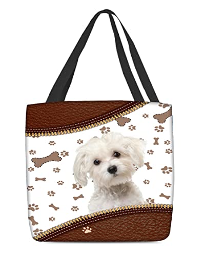 600 Shopping Bag Simpatico Maltese Bianco Con Motivo In Pelle Di Zampe...