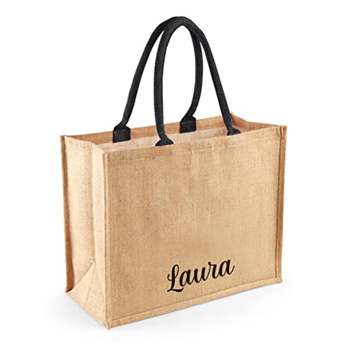 Caribu design Borsa in Juta Personalizzata con Nome/Iniziali/Testo -...