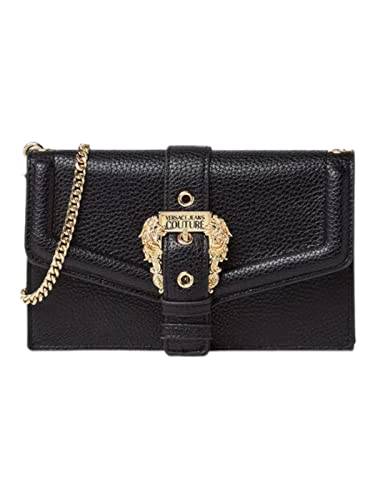 Versace jeans couture tracollina piatta nera con fibbia oro 73va5pf6...