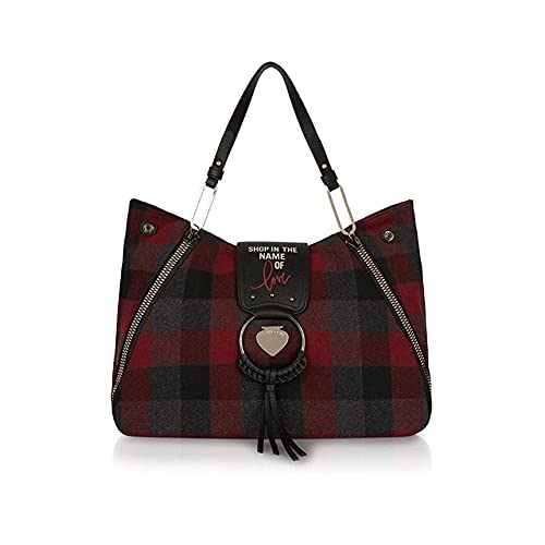 Le Pandorine Borsa Donna Shopping Grande Vicky Love Tartan Bordeaux