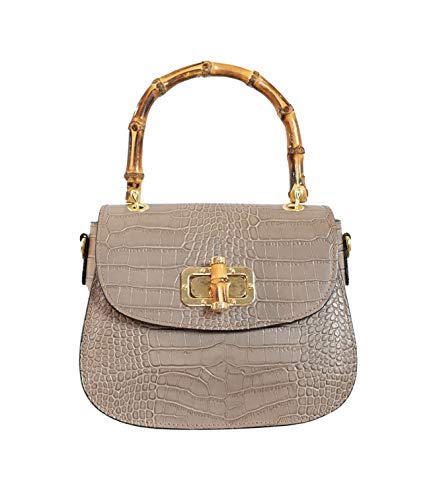 Borsa a mano e a tracolla in vera pelle con manico Bamboo Made in...