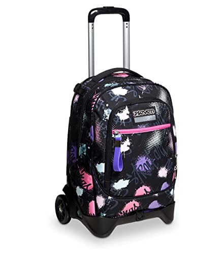 Seven Trolley Scuola Sganciabile New Tech, Nero, Pinkpois Girl, Triplo...