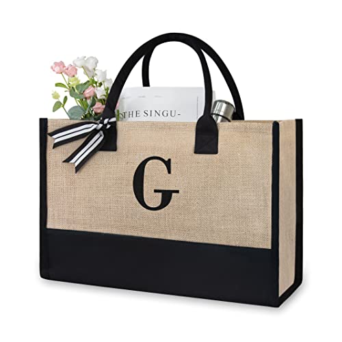 TOPDesign Borsa tote iniziale in iuta/tela, borsa regalo...