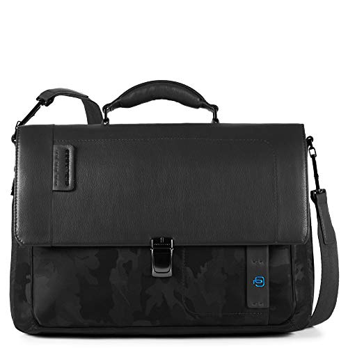 PIQUADRO Pulse, Cartella in Pelle e Tessuto Uomo, Blu, Taglia unica