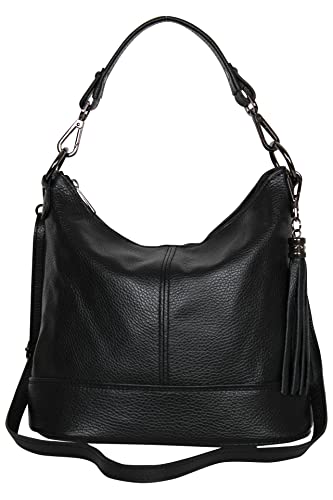 AmbraModa GLX09 - Borsa a tracolla da donna in vera pelle, Nero ,...