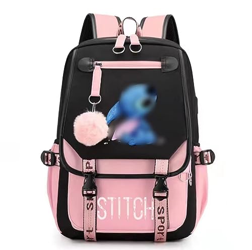 Donne Ragazze Usb Borsa Da Scuola Di Grande Capacità Stitch Zaino...