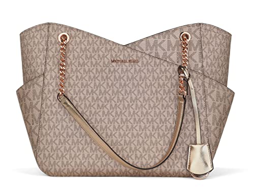 Michael Kors Rose Gold Signature Large Travel Chain Shoulder Tote