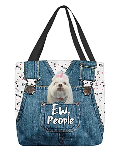 600 Tote Bag Ew People Lhasa Apso Cane Su Tuta Di Jeans Ossa Cuori...
