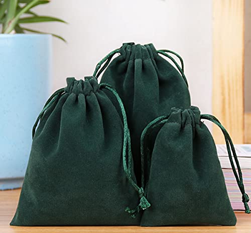 Mnixy 10 Sacchetti di Velluto Grandi con Coulisse, Verde Scuro