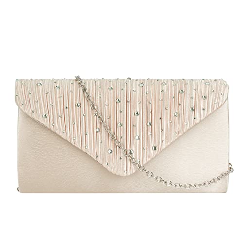 MEGAUK Pochette da donna con brillantini, in raso, con catena...