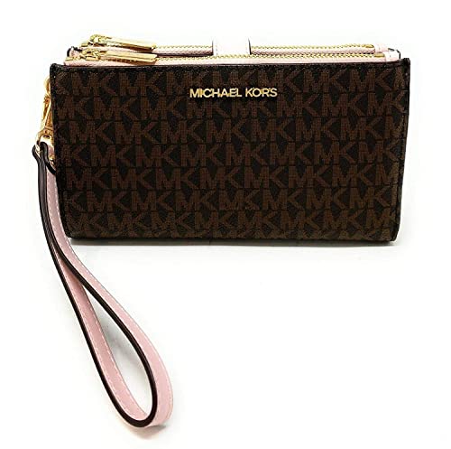 Michael Kors Jet Set Travel Double Zip Wristlet (brown softpink)